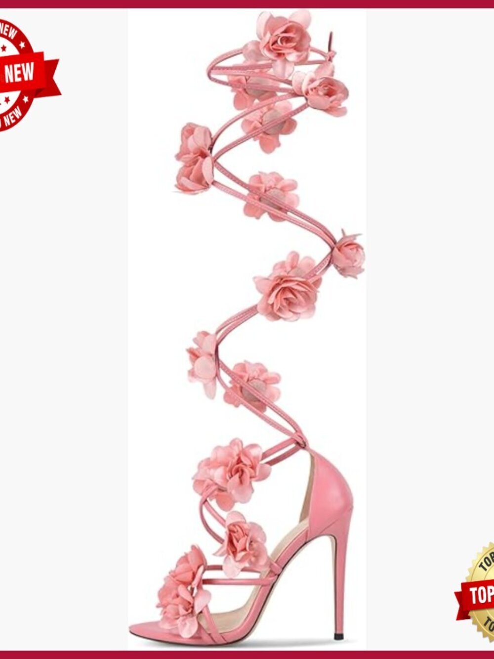 Floral Embellished Knee High Gladiator Sandals Pointed Toe Stiletto Heels Lace